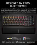 Goated 96 Percent Wireless Mechanical Gaming Keyboard With Compact Tkl Body Full Color Lcd Screen Rotary Knob Six Custom Keys Us Qwerty Black on a desk featuring RGB lighting.