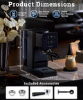 Badass Home Espresso Maker With Slick Touchscreen Interface And 20 Bar Pump Pulls Knockout Shots For Smooth Lattes Or Quick Cold Brew Featuring Full Milk Frothing Setup With Generous 41oz Water Tank, compact design and automatic cleaning display.