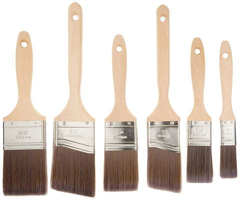Pro Paint Brush Set, 6-Pack With Polyester-Blend Bristles And Wood Handles, Perfect For Paints, Stains And Finishes, Flexible, Holds Plenty Of Paint For Smooth, Even Strokes On Any Job