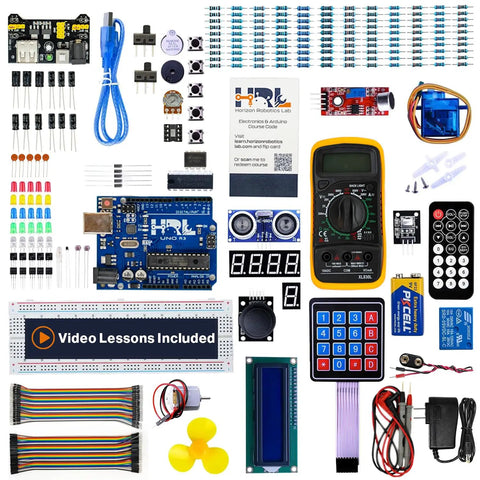 Electronics Starter Kit With Step By Step Video Lessons For Beginners Arduino Compatible Board Sensors LEDs And Servos