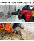 Beast 4 Piece SDS Plus Chisel Set For Demolition And Tile Removal, worker using rotary hammer on wall and floor tiles