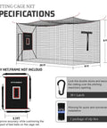 Heavy Duty Baseball Batting Cage Net With Door For Backyard And Indoor Practice 8 By 8 By 20 Feet Enclosed Hitting Netting Weather Resistant Polyester No Frame Included Ideal For Baseball And Softball Training specifications and components.