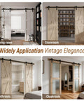 Heavy Duty Sliding Barn Door Hardware Kit For 60 Inch Wide Double Doors installed in various rooms, 20 Foot Track.