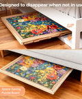 Dope Rotating Puzzle Board With Four Drawers And Cover 1500 Piece Portable Wooden Jigsaw Puzzle Table stored under couch