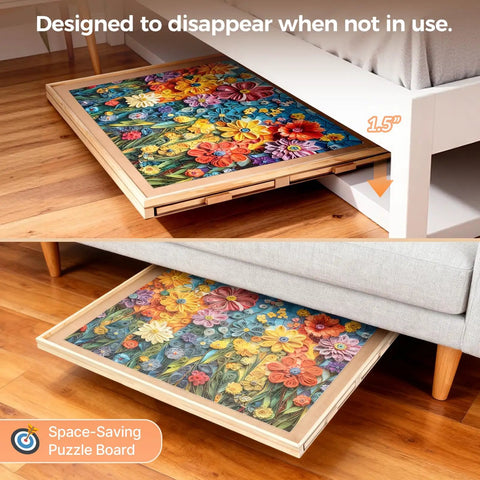 Dope Rotating Puzzle Board With Four Drawers And Cover 1500 Piece Portable Wooden Jigsaw Puzzle Table stored under couch