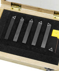 SENDUO 5/16 in indexable carbide turning inserts holder set in foam case; five holders with carbide tips.