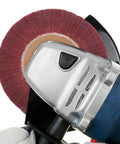 Heavy Duty VOSAREA Bench Grinder Buffing Wheel With Nonwoven Abrasive Cloth for polishing on a grinder machine.