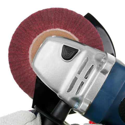 Heavy Duty VOSAREA Bench Grinder Buffing Wheel With Nonwoven Abrasive Cloth for polishing on a grinder machine.
