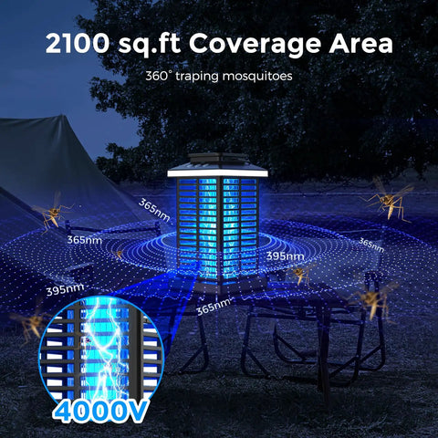 2 In 1 Bug Zapper With LED Night Light No Fuss Outdoor Mosquito Killer Portable Rechargeable 5000mAh Battery 4000V Electric Fly Zapper for Patio
