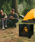 20 Inch Portable Wood Burning Fire Pit Collapsible for Camping and Backyard Use Tailgate Ready Black shown beside a tent