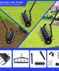 62 Inch Rolling Lawn Aerator With 17 Inch Roller Heavy Duty Manual Turf Aerator for quick soil breakup and reducing compaction.