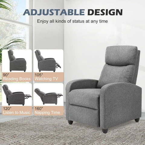 Ultra Comfy Massage Recliner Chair For Adults With Adjustable 90 to 160 Degree Recline Dual Foot Extension Lumbar Support Modern Grey Fabric Perfect Home Theater Seating For Living Room And Relaxation