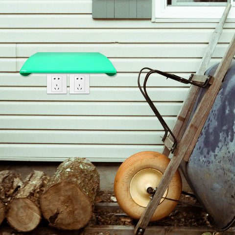 Heavy Duty Tough As Nails No Sweat Weatherproof Ev Charger Station Protective Roof Abs Rain Drip Guard Green mounted over outlets.