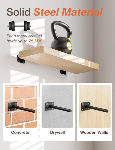 Hidden Floating Shelf Brackets 6 Inch Solid Steel Set Of 16 Heavy Duty Shelving Supports For Wood Shelves Mounting Hardware