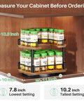 Two Tier In Cabinet Spice Rack Organizer With Rotating Lazy Susan No Brainer Space Saver For 11 Inch Wide Cabinets showing spices.