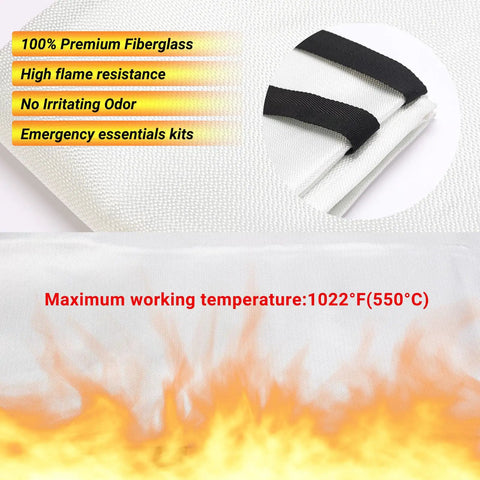 Close-up of Heavy Duty Emergency Fire Blanket 2 Pack Be Ready For Quick Extinguish Fireproof Fiberglass Heat Shield with straps.
