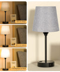 Set of Two Grey Bedside Lamps With USB C Port And AC Outlet 3 Way Dimmable Touch Control Nightstand Lamps For Bedroom Kids Room And Guest Room Built In Dual Charging Station To Power Six Devices showing dimming levels