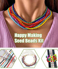 Woman wearing necklace from Huge 24000Pcs Glass Seed Beads Kit, 2mm beads in 28 colors, perfect for jewelry making, DIY crafts.