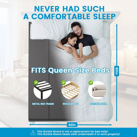 Heavy Duty Queen Bunkie Board 60x80 Low Profile Mattress Foundation Cuts Out Sagging Solid Sleep Base For Platform Beds With Non Slip Bottom, fits queen size beds.