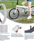 Image showing Two Pack 20x1.75 White Bike Tires And Tubes Set For Road Street E-Bike And Wheelchair detail features and design.