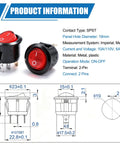 Lighted Round Rocker Switch For Household Appliances, 110 120V AC, SPST On Off, 3 Pin, Red Indicator Light, Built Tough 6A At 250V 10A At 125V, Durable Nylon PA66 Body, Illuminated Boat Toggle Power Switch, with dimensions