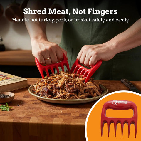 Bear Claw Meat Shredders 2 Pack Heat Resistant And Durable Meat Shredder Claws tearing pork on plate