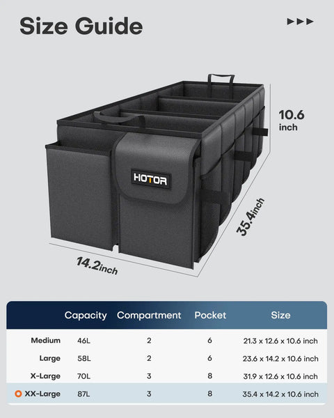 Heavy Duty Car Trunk Organizer With 3 Compartments And 6 Mesh Pockets Foldable Cargo Organizer for SUVs and Sedans size guide