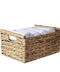 Natural Water Hyacinth Storage Baskets With Handles For Organizing Towels In Bathrooms And Your Go To Home Organizer on shelf