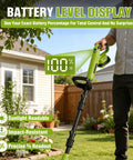 Close-up of battery level display on 20V Cordless Tiller With Two Batteries, Feather-Light Rototiller For Seniors, 360 RPM High Torque Cultivator