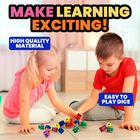 Kids playing with Bulk Pack Of 36 1.5 Inch Foam Dice In Assorted Colors For Kids And Classrooms Big Fun Durable Foam Dice Cubes