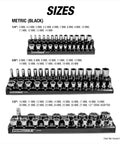 Magnetic Metric Socket Organizer Set For Toolboxes And Rolling Carts 3 Piece Socket Holder Tray displaying various metric sizes