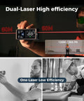 Professional Grade Rechargeable Dual Laser Distance Meter 393 Ft Range used in construction for accurate measurement.