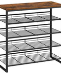 Five Tier Shoe Rack Organizer For Entryway With Adjustable Tilt And Feet Holds 16 Through 20 Pairs Rustic Brown And Black Space Saver