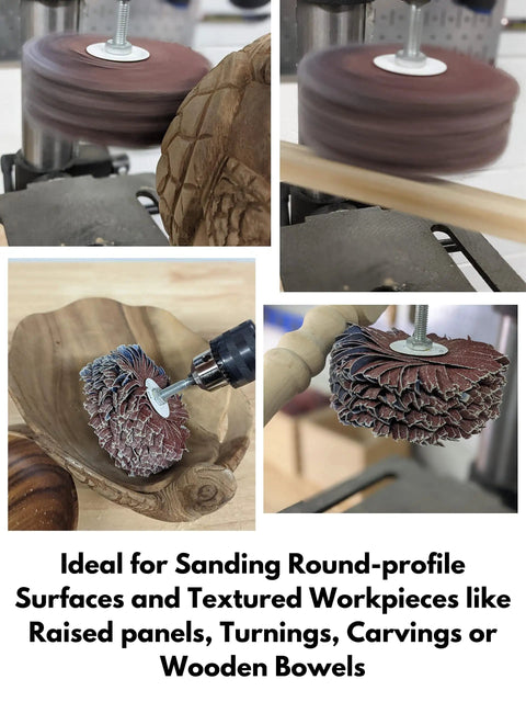 4 Inch Sanding Mop Kit With 3 Flap Wheels 80 120 240 Grits For Drill Shank Quarter Inch Woodworking And Metal Finishing Contours