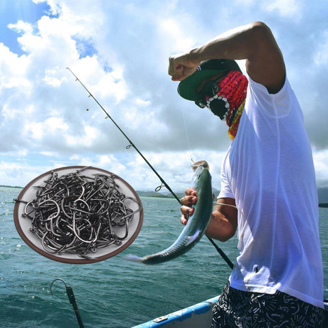 Angler using Bulk Fishing Hooks Set 400 Pcs Assorted Sizes for Freshwater and Saltwater Fishing with Catfish Worm Hooks Gear