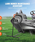 Beefy 880 LB Ride On Lawn Mower Lift Jack With Telescoping Lift Crank Handle in use lifting a riding lawn mower