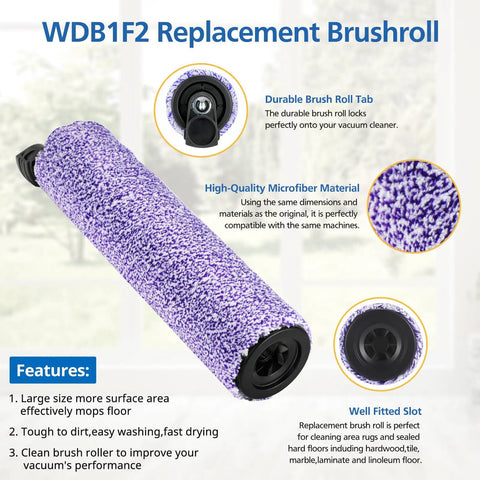 WDB1F2 replacement brushroll for HydroVac with microfiber material and durable tab, compatible with XL Pro 3-in-1 vacuum.