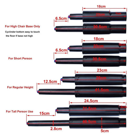 Heavy Duty 5.5 Inch Gas Lift Cylinder Replacement For Office Chairs, 450 Lb Capacity, Long Stroke Pneumatic Shock Piston, size options shown