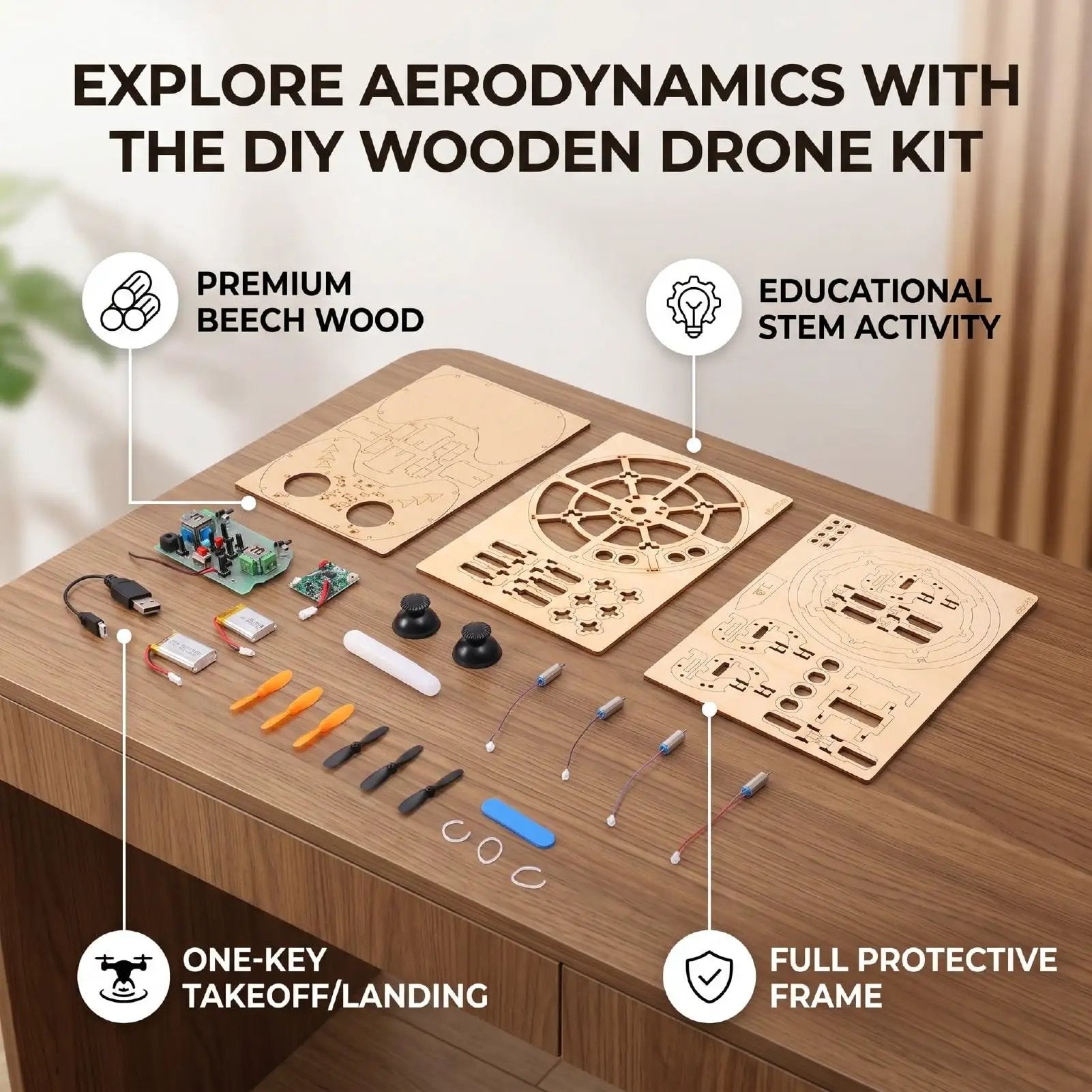DIY Wooden Drone Kit with Protective Frame ✓