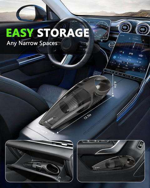 Cordless Handheld Vacuum Cleaner With 11KPa Strong Suction And Up To 25 Minutes Runtime stored in car's center console.