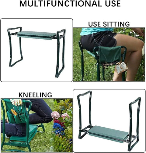 Kneeling Garden Bench Seat 2 In 1 Folding Stool With Tool Pouches Heavy Duty Garden Kneeler And Chair Portable Easy Fold Comfort EVA Foam