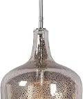 Pi 1 Light Pendant With Chrome Finish For Rustic Farmhouse Dining, classic style with antique mirror shade, height 14 inch.
