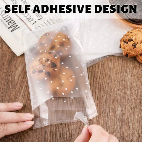 4x4 Cookie Bags With Thank You Stickers, Self Sealing Clear Cellophane Bags For Cookies And Treats on wooden table
