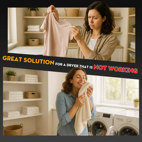 Woman holding shrunken shirt, happy with Dryer Heating Element And Thermostat Replacement Kit For DV Series Dryers Fits DV45H7000EW A2.