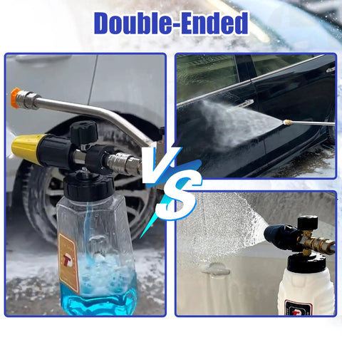 Foam Cannon Dual Connector Attachment For Pressure Washers With Five Sprayer Nozzles And Quarter Inch Quick Connect in use