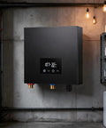 Heavy Duty 27Kw Tankless Water Heater Pumps Out Instant Whole Home Hot Water With Smart Self Regulating Tech mounted on wall.