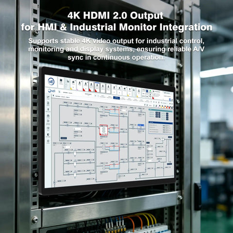 15 Point 6 Inch All In One Industrial Panel PC Android 12 Fanless Rig Featuring Rock Solid RK3399 Chipset With Four Gb Ram And Sixty Four Gb Storage Plus Sharp IPS Screen installed in an industrial rack.