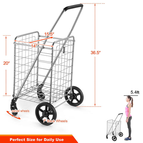 Foldable Grocery Cart On Wheels Lightweight Yet Heavy Duty Shopping Cart With Rolling Swivel Wheels Easy Fold Design For Portable Use
