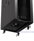Bottom view of Top Tier Pro Rig 42U Server Rack Cabinet With Rolling Casters showing locking mechanism and caster wheels.