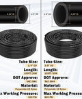 Image showing 80 Piece Brass DOT Air Line Fittings Kit with two 100ft hoses, one 1/4 inch and one 3/8 inch, featuring detailed specs and sizes.
